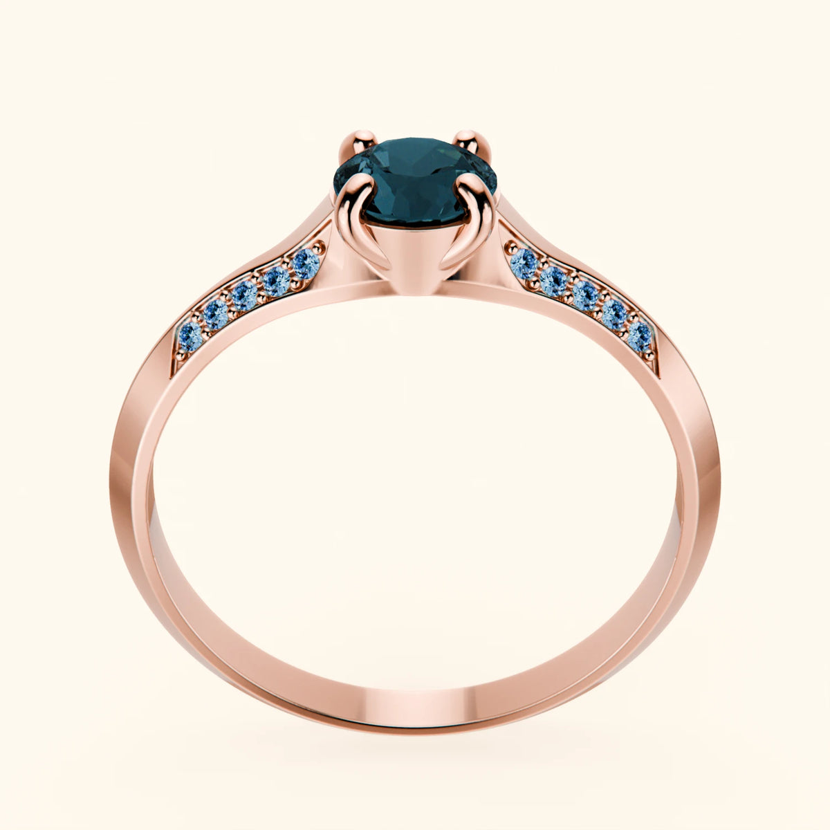 Engagement Ring Délié - 0.50ct London Blue Topaz with Lab Blue Diamond Side Stones