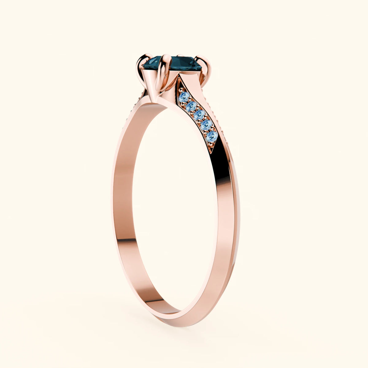 Engagement Ring Délié - 0.50ct London Blue Topaz with Lab Blue Diamond Side Stones