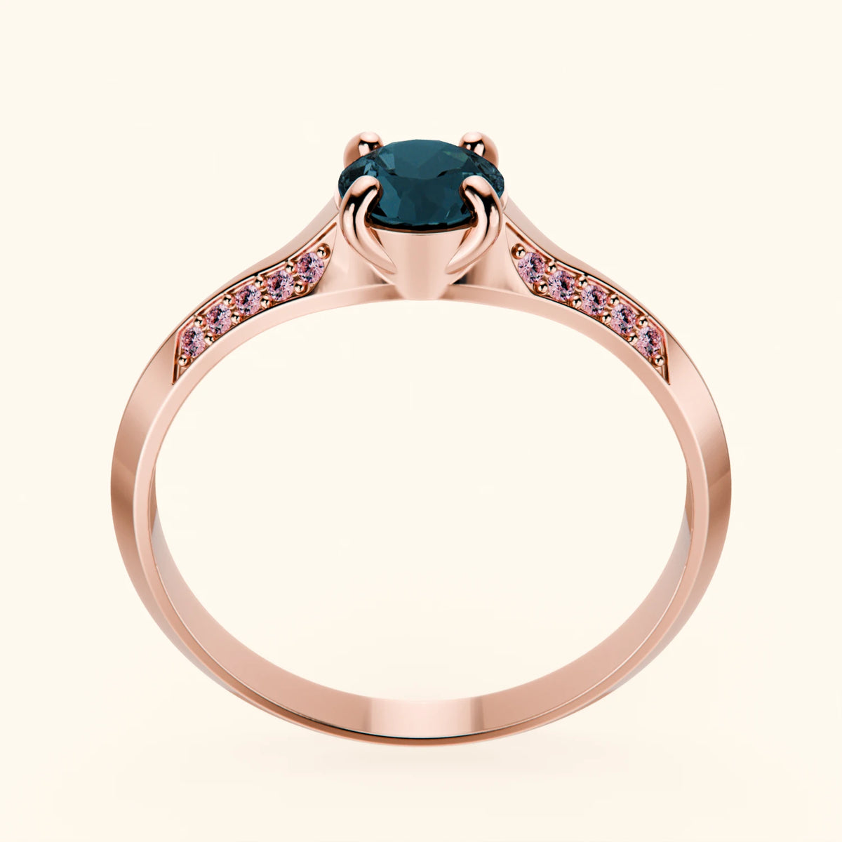 Pierścionek zaręczynowy Délié – Topaz London Blue 0,50 ct, kamienie boczne: różowy diament laboratoryjny