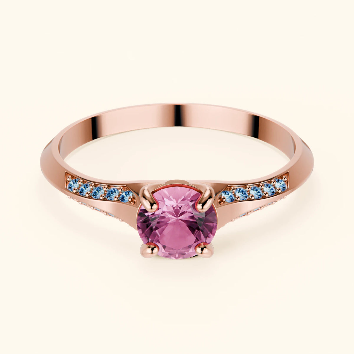 Engagement Ring Délié - 0.60ct Natural Pink Sapphire with Lab Blue Diamond Side Stones