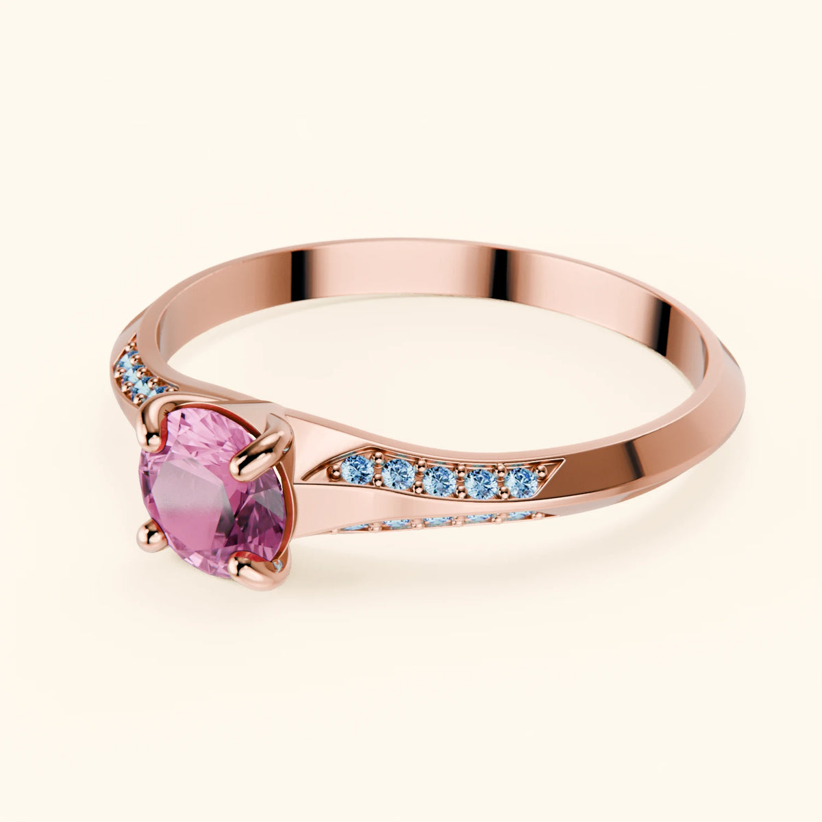 Engagement Ring Délié - 0.60ct Natural Pink Sapphire with Lab Blue Diamond Side Stones