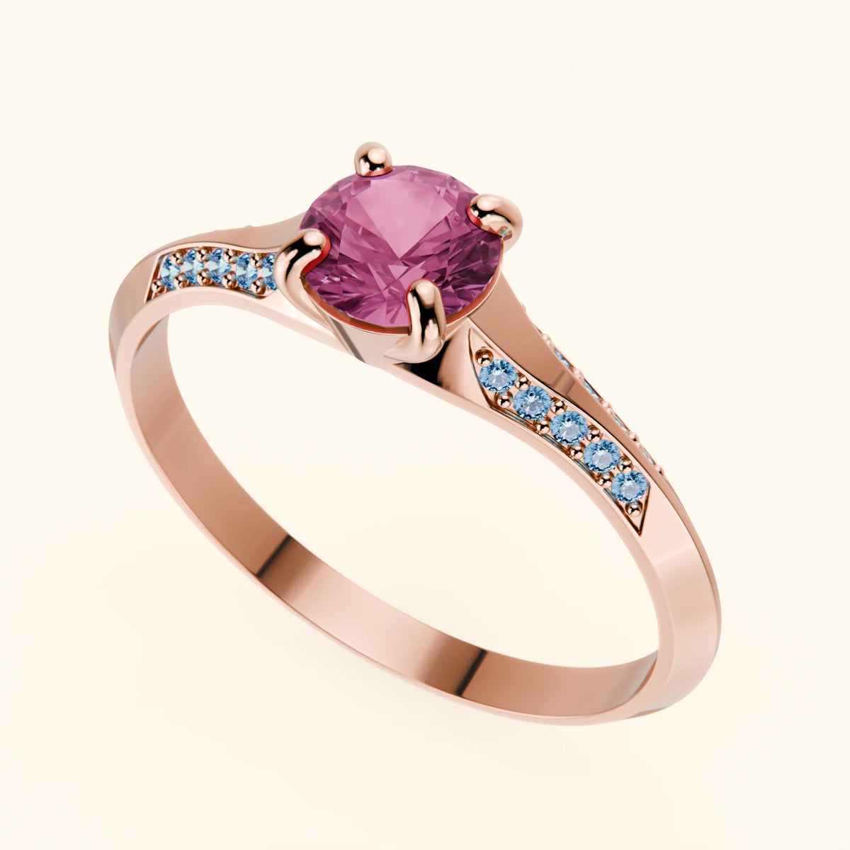 Engagement Ring Délié - 0.60ct Natural Pink Sapphire with Lab Blue Diamond Side Stones