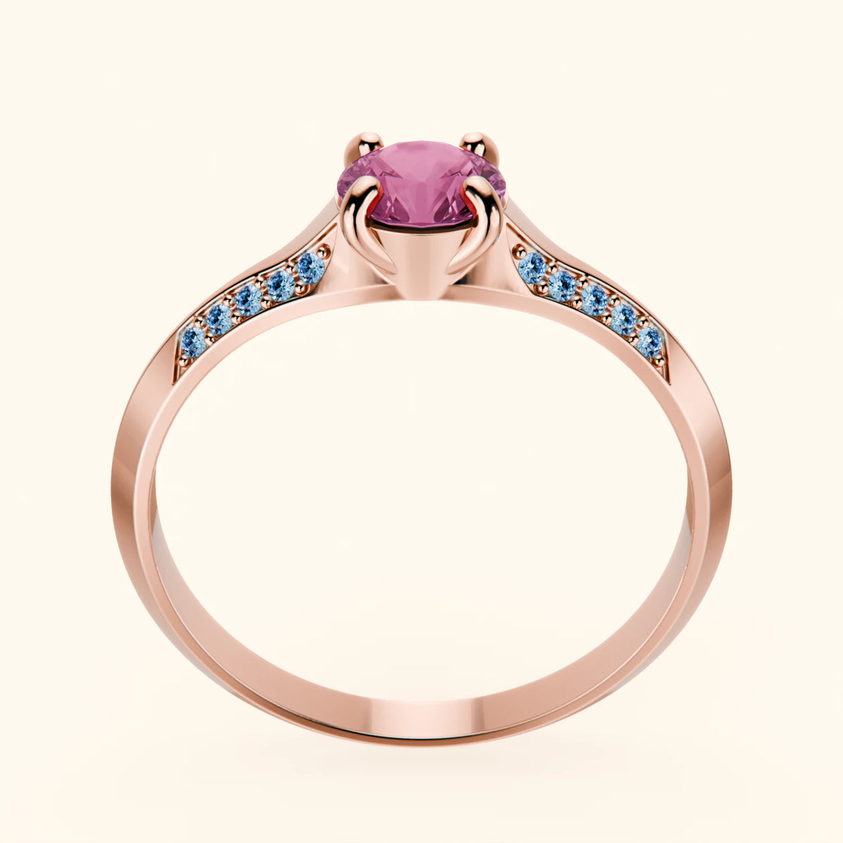 Engagement Ring Délié - 0.60ct Natural Pink Sapphire with Lab Blue Diamond Side Stones
