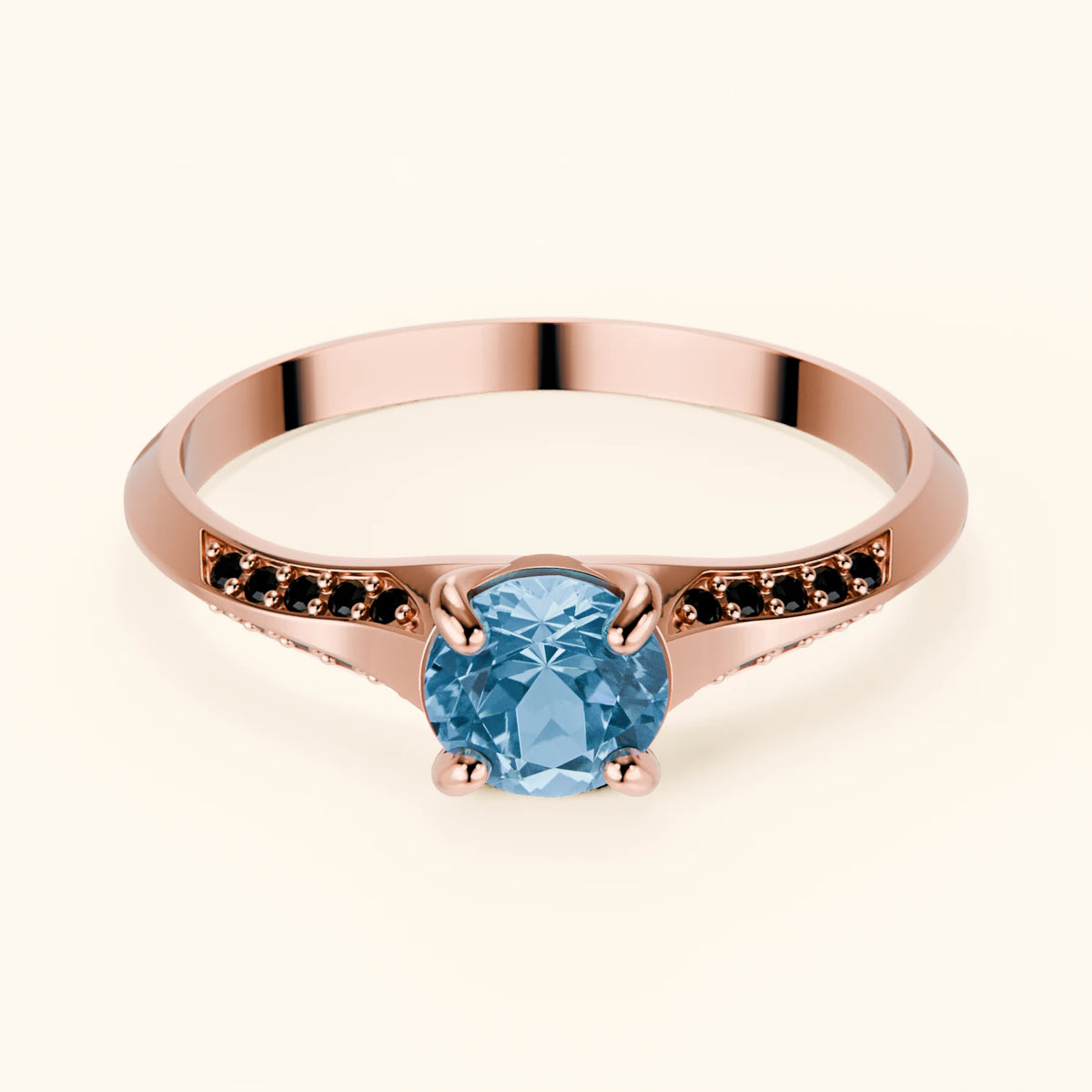 Pierścionek zaręczynowy Délié – Topaz Swiss Blue 0,50 ct, kamienie boczne: czarny diament