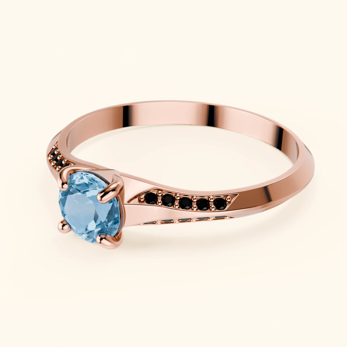 Pierścionek zaręczynowy Délié – Topaz Swiss Blue 0,50 ct, kamienie boczne: czarny diament