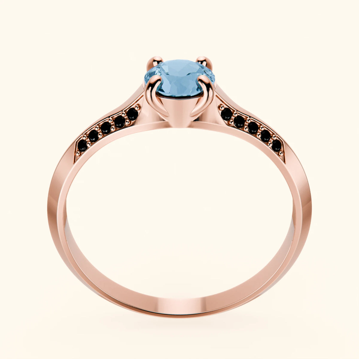 Pierścionek zaręczynowy Délié – Topaz Swiss Blue 0,50 ct, kamienie boczne: czarny diament