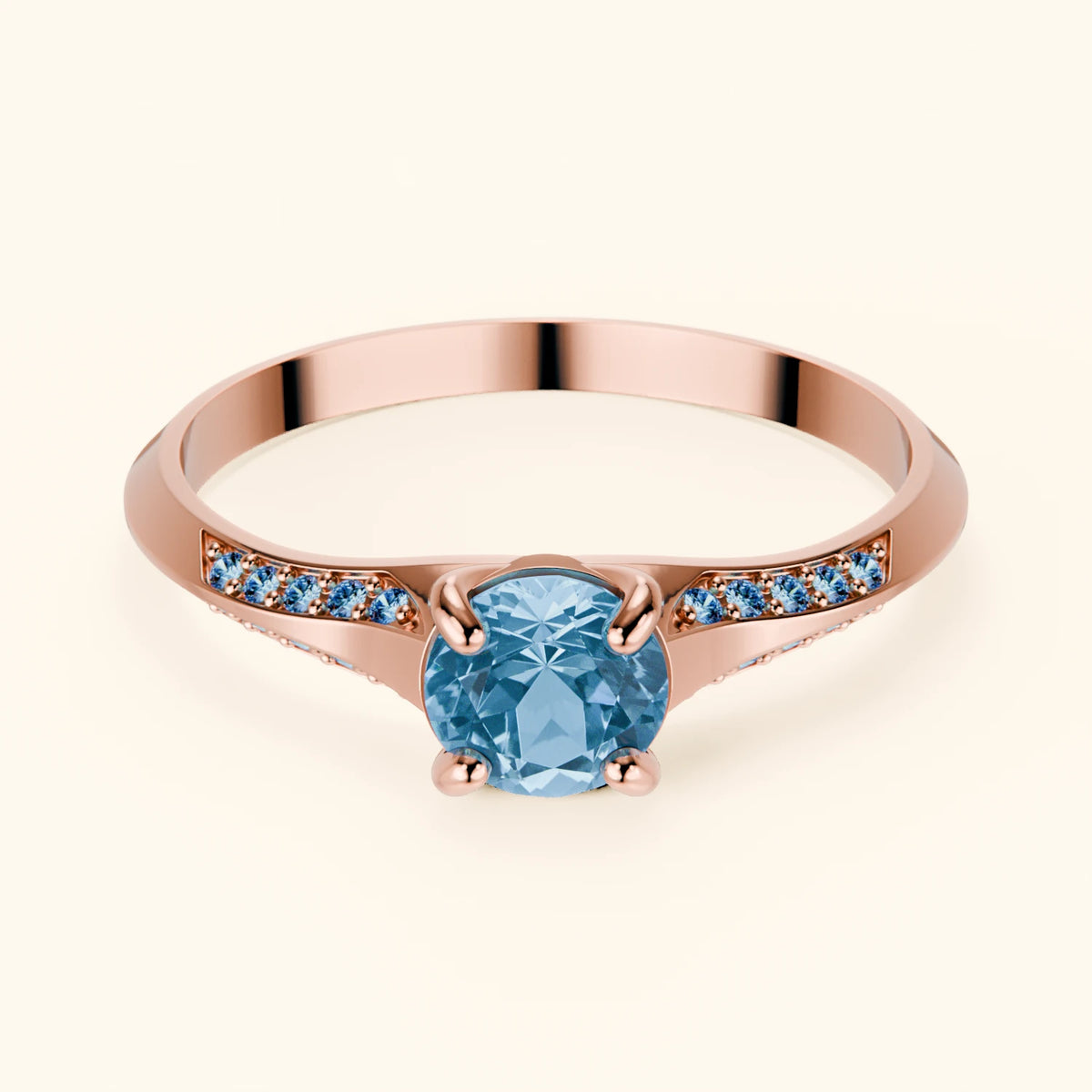 Pierścionek zaręczynowy Délié – Topaz Swiss Blue 0,50 ct, kamienie boczne: niebieski diament laboratoryjny