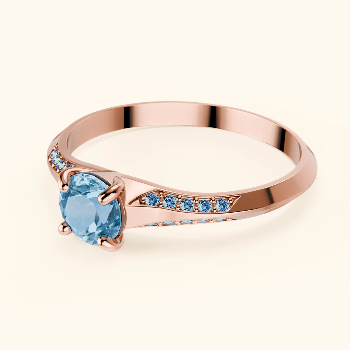 Pierścionek zaręczynowy Délié – Topaz Swiss Blue 0,50 ct, kamienie boczne: niebieski diament laboratoryjny