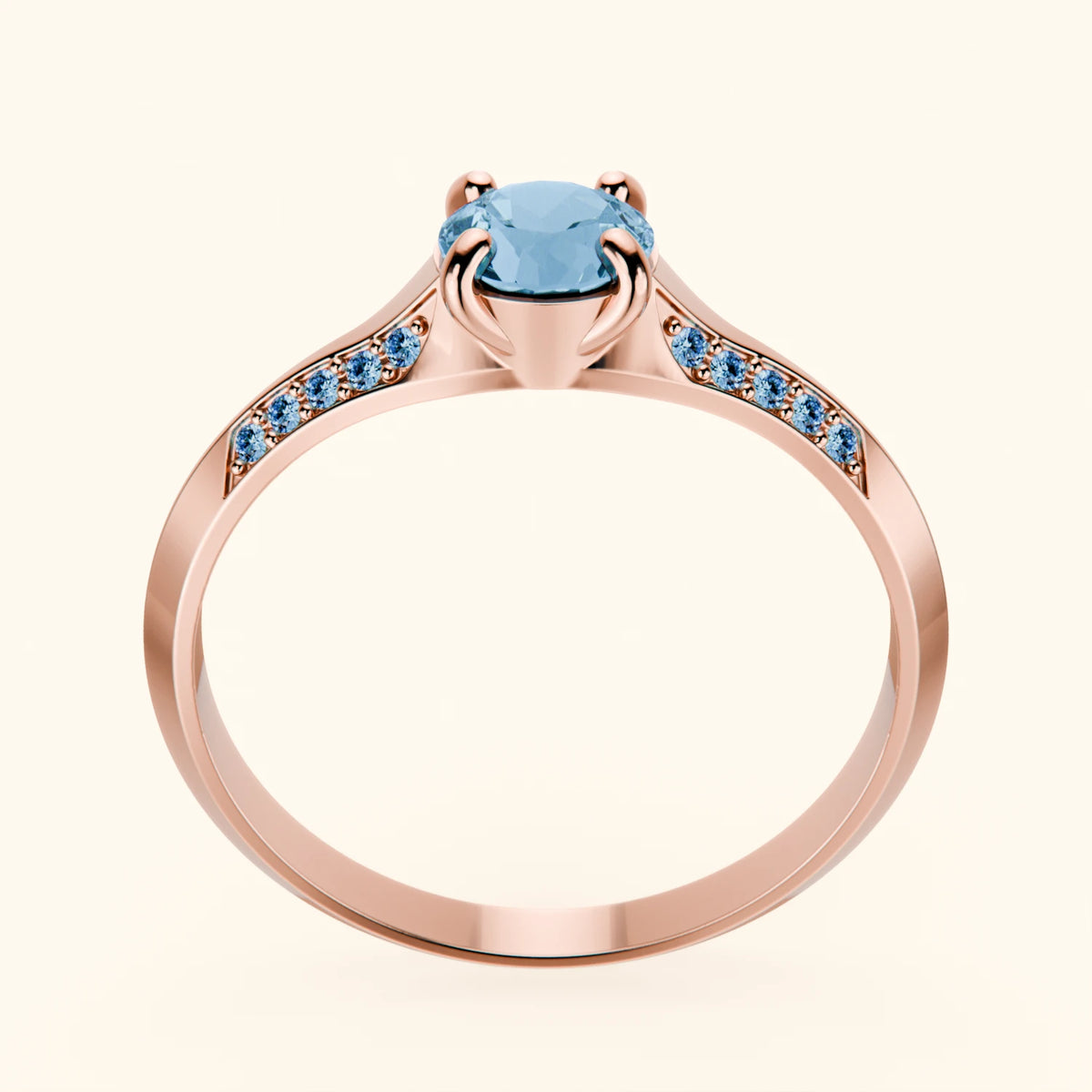 Pierścionek zaręczynowy Délié – Topaz Swiss Blue 0,50 ct, kamienie boczne: niebieski diament laboratoryjny