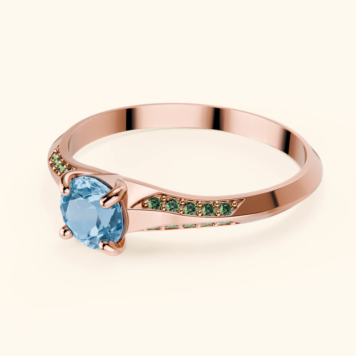 Engagement Ring Délié - 0.50ct Swiss Blue Topaz with Lab Green Diamond Side Stones