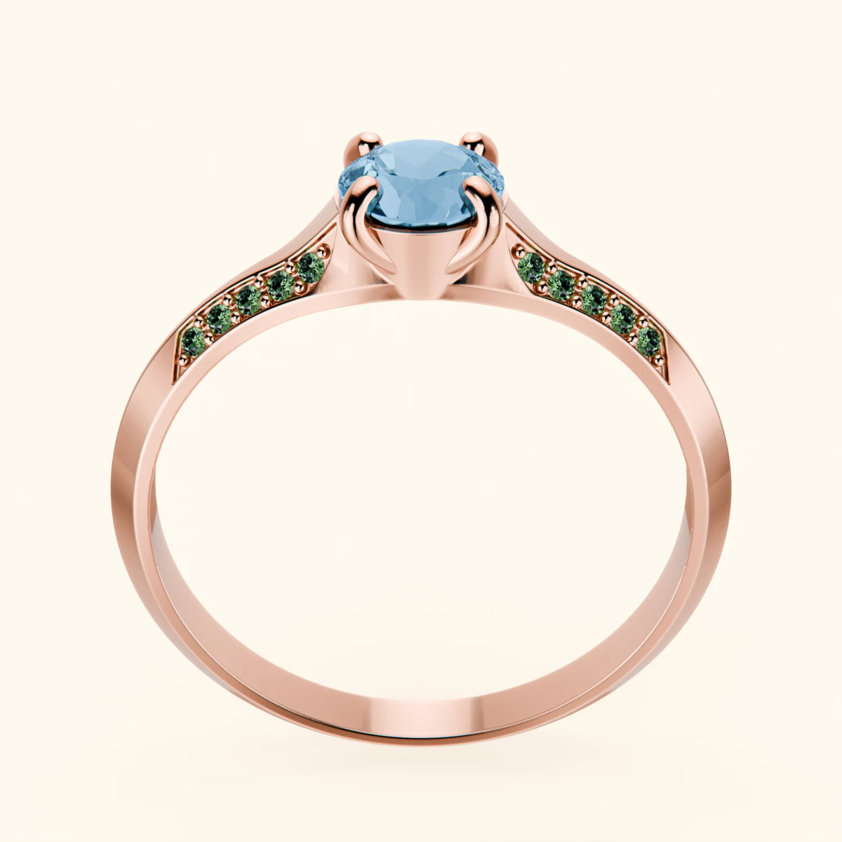 Engagement Ring Délié - 0.50ct Swiss Blue Topaz with Lab Green Diamond Side Stones