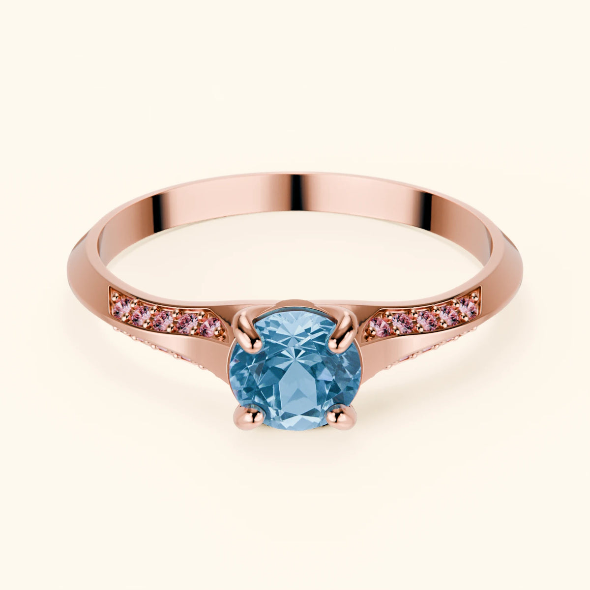 Engagement Ring Délié - 0.50ct Swiss Blue Topaz with Lab Pink Diamond Side Stones