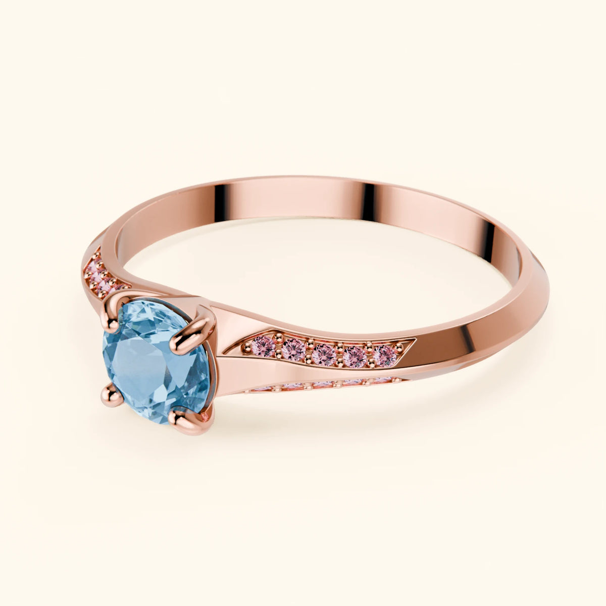 Engagement Ring Délié - 0.50ct Swiss Blue Topaz with Lab Pink Diamond Side Stones