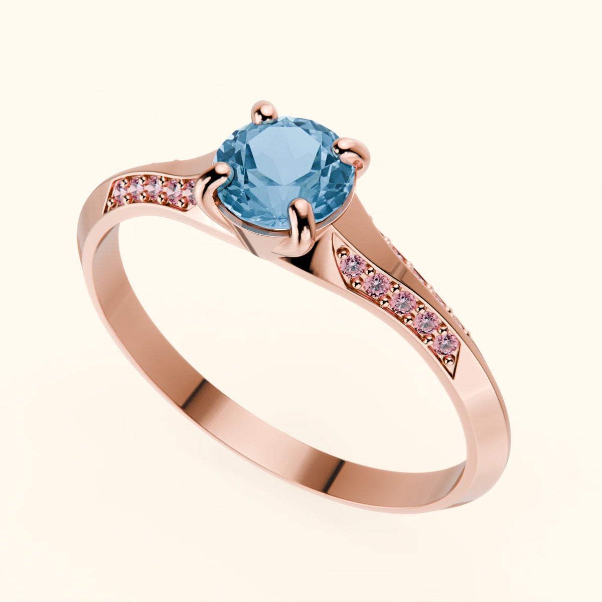 Engagement Ring Délié - 0.50ct Swiss Blue Topaz with Lab Pink Diamond Side Stones