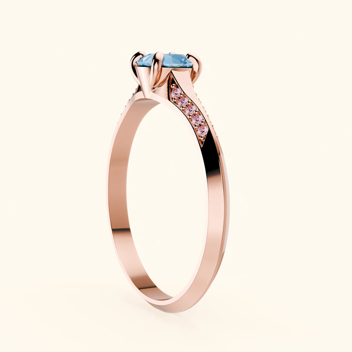 Engagement Ring Délié - 0.50ct Swiss Blue Topaz with Lab Pink Diamond Side Stones