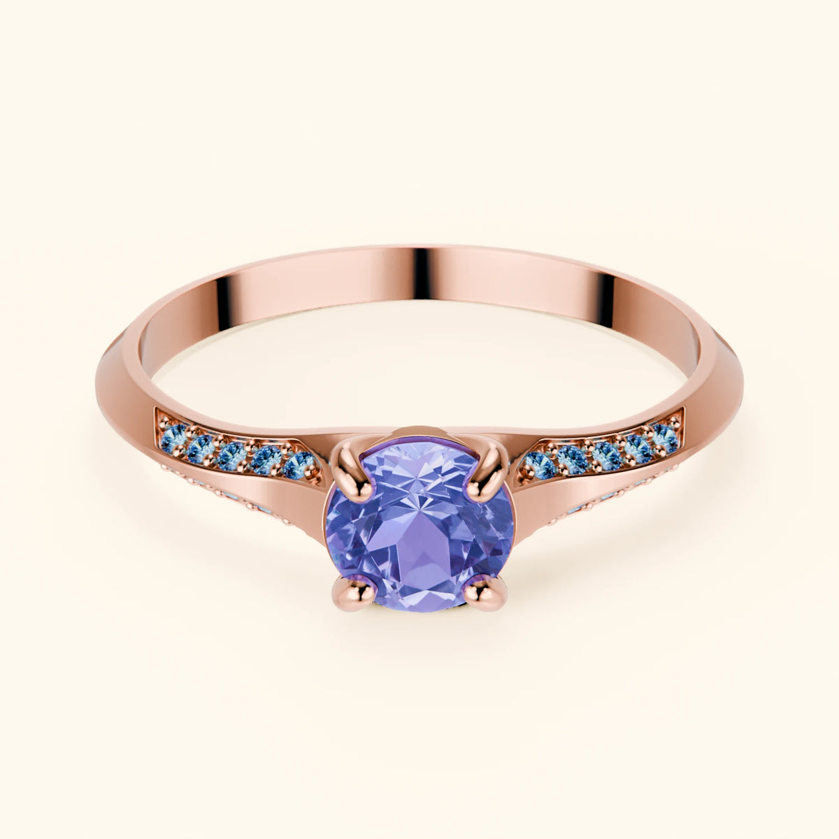 Engagement Ring Délié - 0.45ct Tanzanite with Lab Blue Diamond Side Stones
