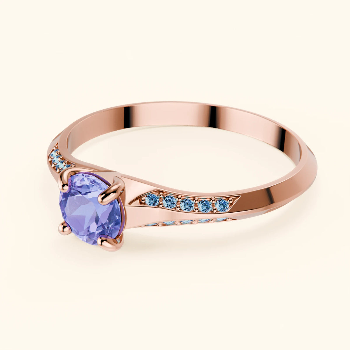 Engagement Ring Délié - 0.45ct Tanzanite with Lab Blue Diamond Side Stones