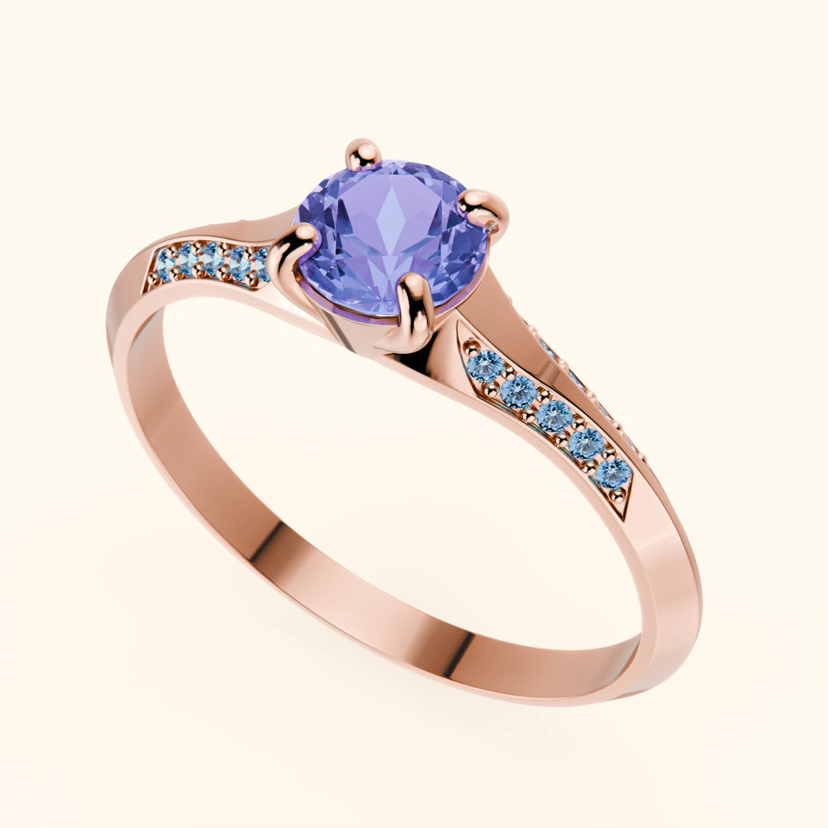 Engagement Ring Délié - 0.45ct Tanzanite with Lab Blue Diamond Side Stones