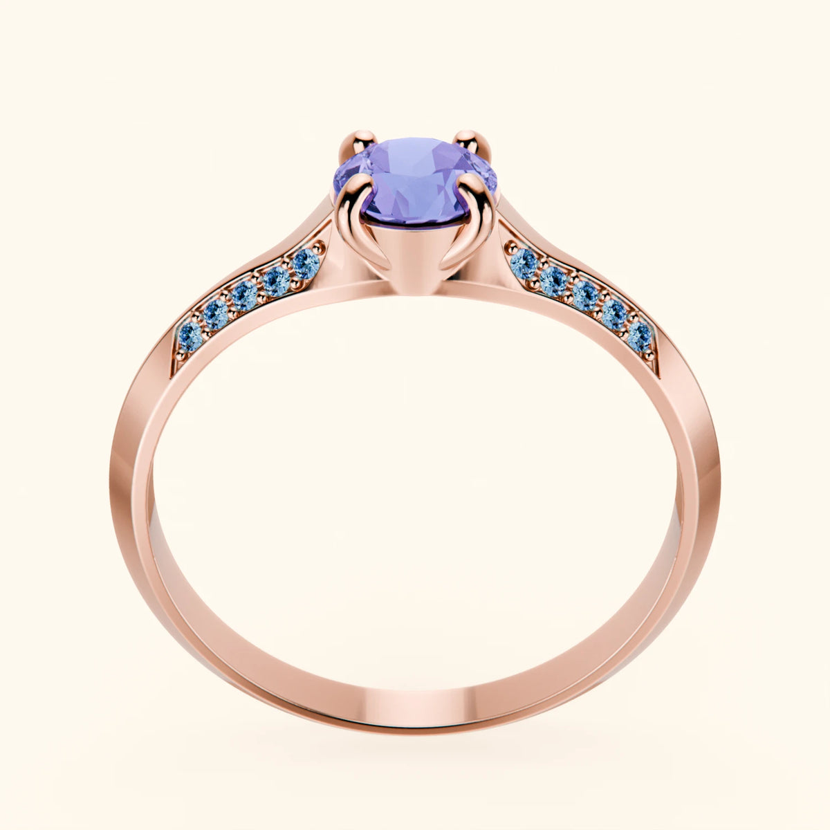 Engagement Ring Délié - 0.45ct Tanzanite with Lab Blue Diamond Side Stones
