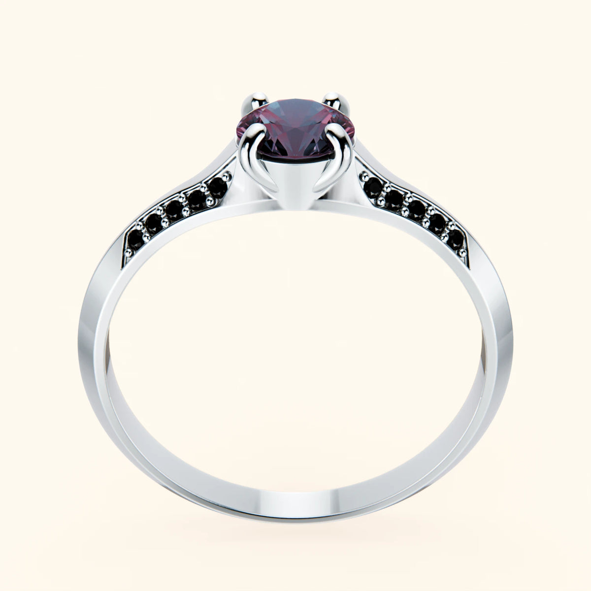 Engagement Ring Délié - 0.55ct Lab Alexandrite with Black Diamond Side Stones