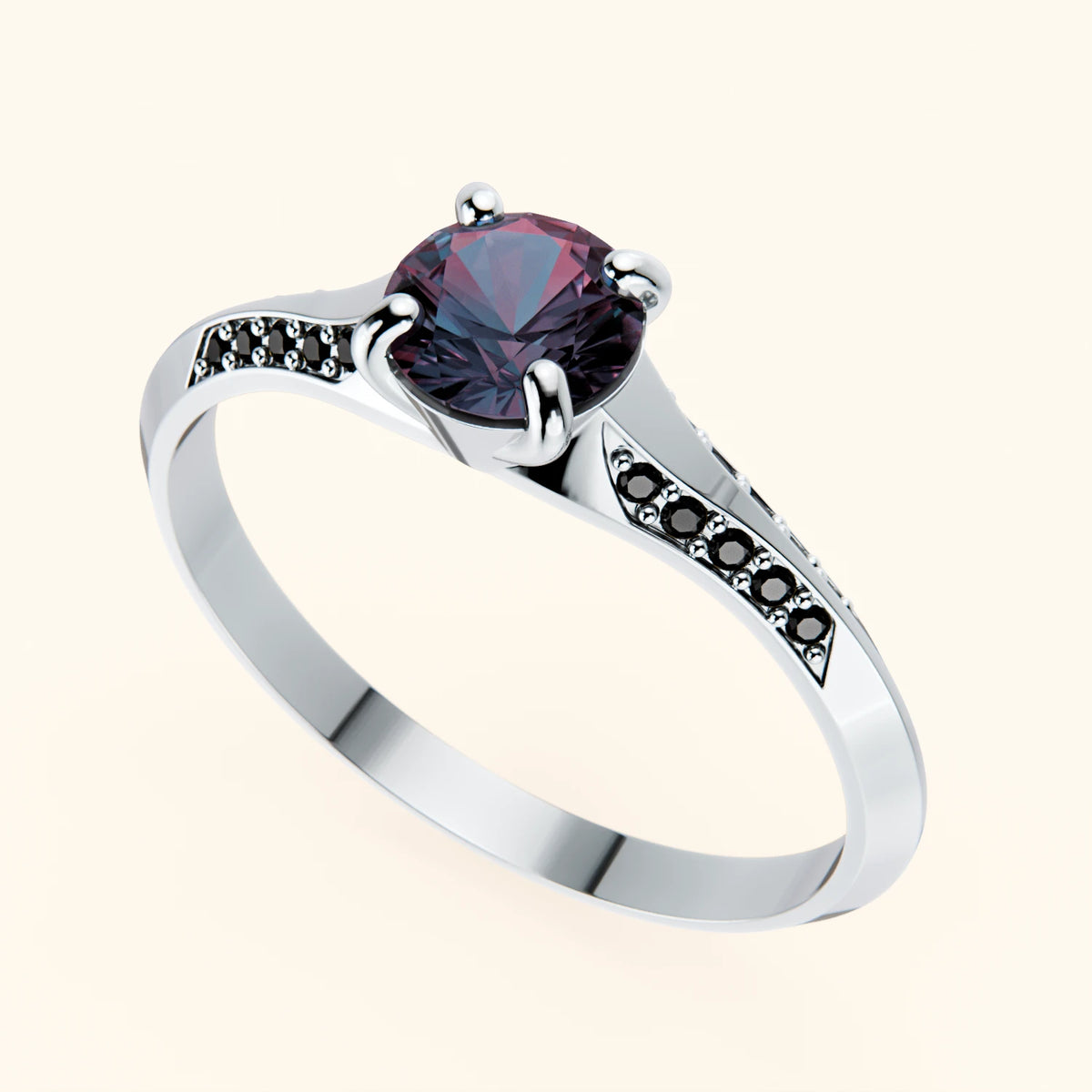 Engagement Ring Délié - 0.55ct Lab Alexandrite with Black Diamond Side Stones