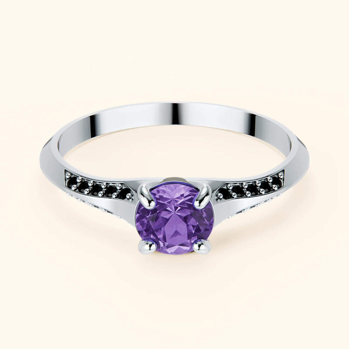 Pierścionek zaręczynowy Délié – Ametyst 0,38 ct, kamienie boczne: czarny diament