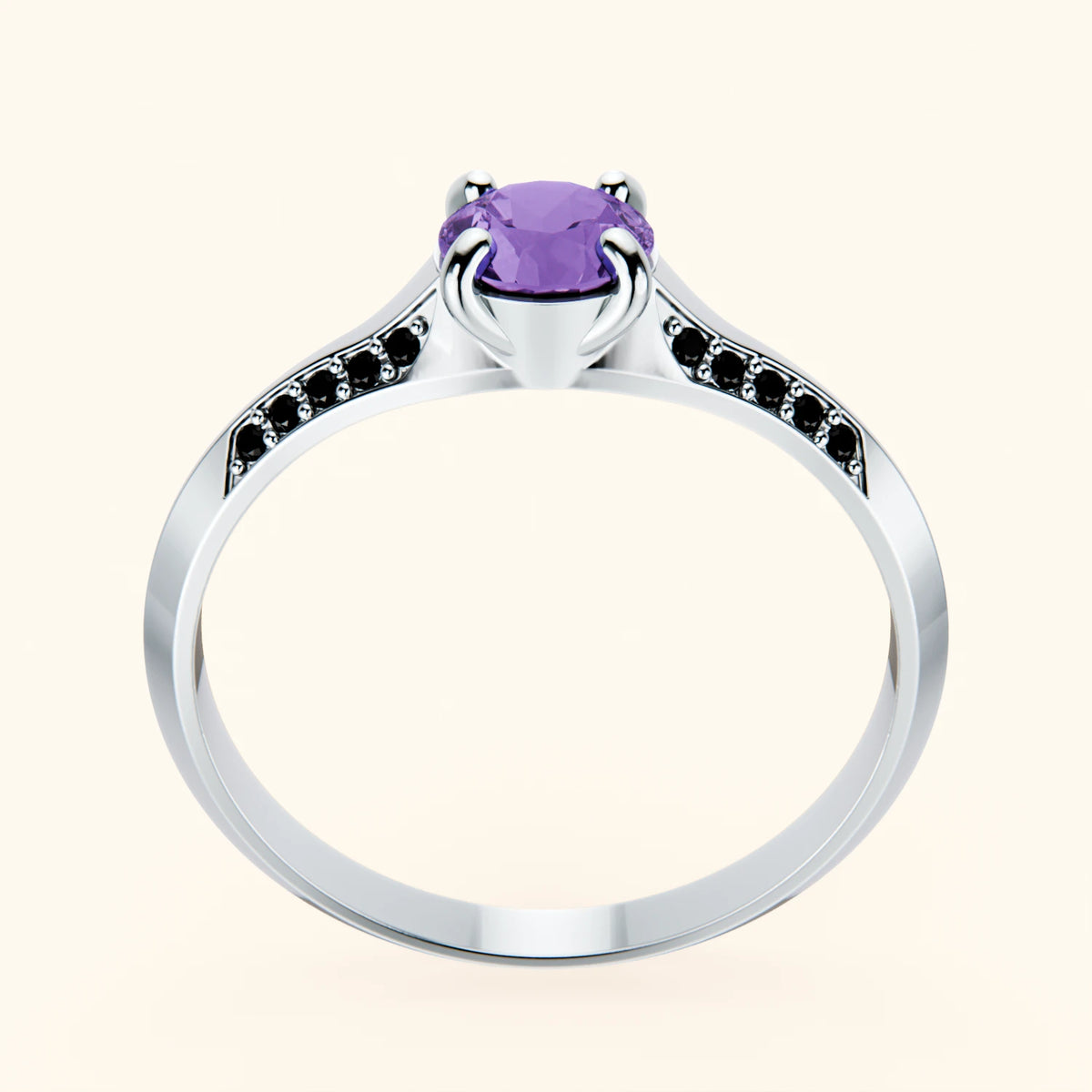 Pierścionek zaręczynowy Délié – Ametyst 0,38 ct, kamienie boczne: czarny diament