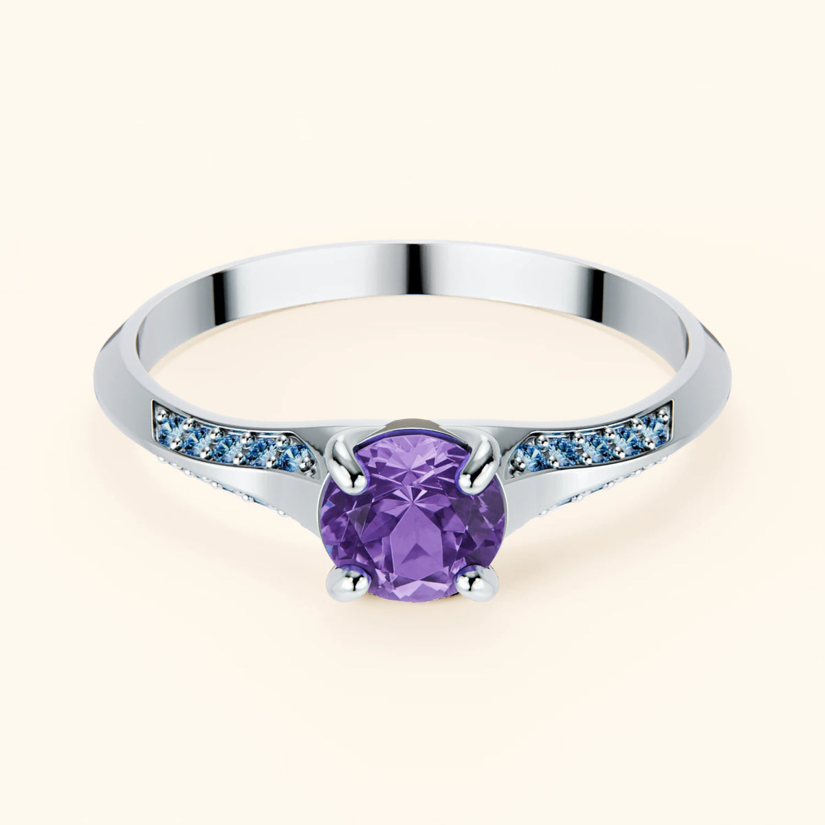 Engagement Ring Délié - 0.38ct Amethyst with Lab Blue Diamond Side Stones