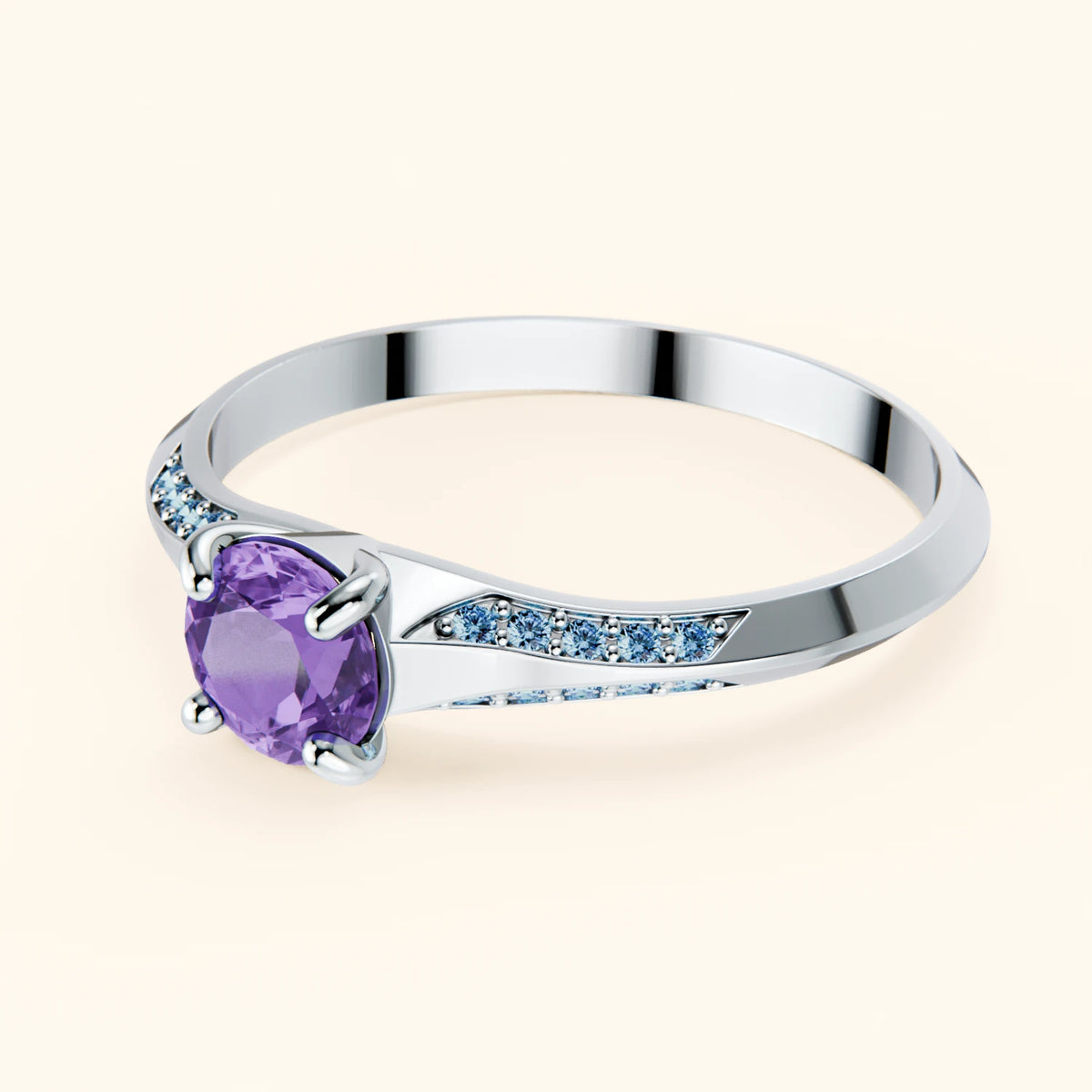 Engagement Ring Délié - 0.38ct Amethyst with Lab Blue Diamond Side Stones
