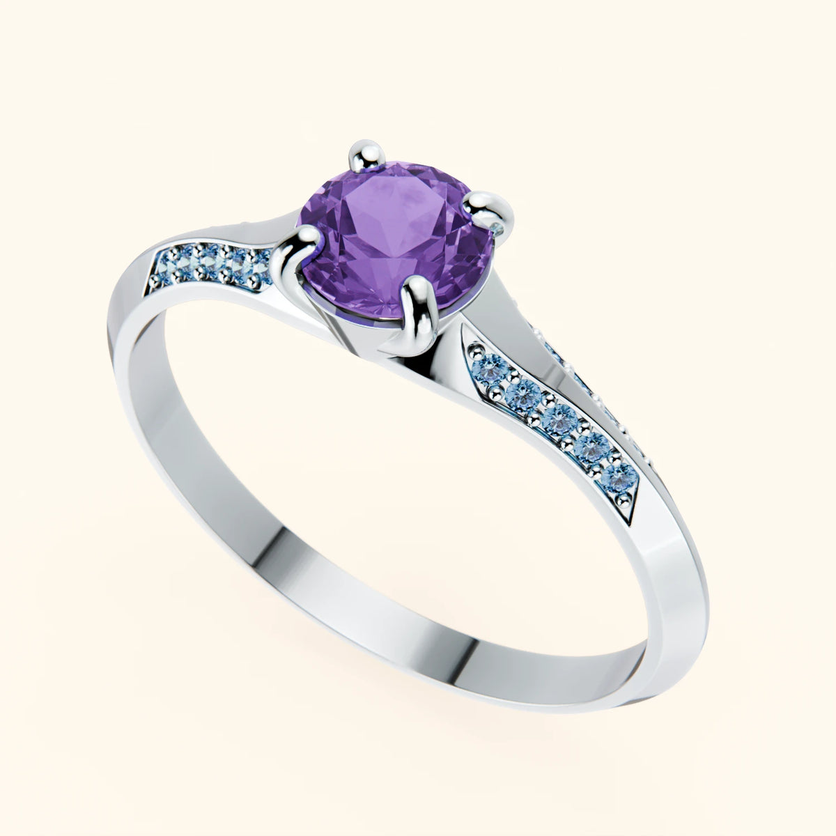 Engagement Ring Délié - 0.38ct Amethyst with Lab Blue Diamond Side Stones
