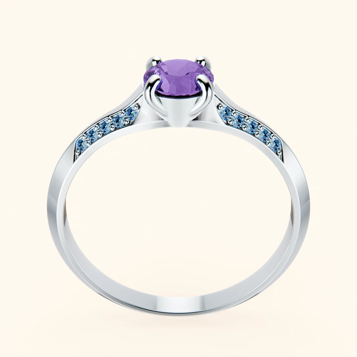 Engagement Ring Délié - 0.38ct Amethyst with Lab Blue Diamond Side Stones