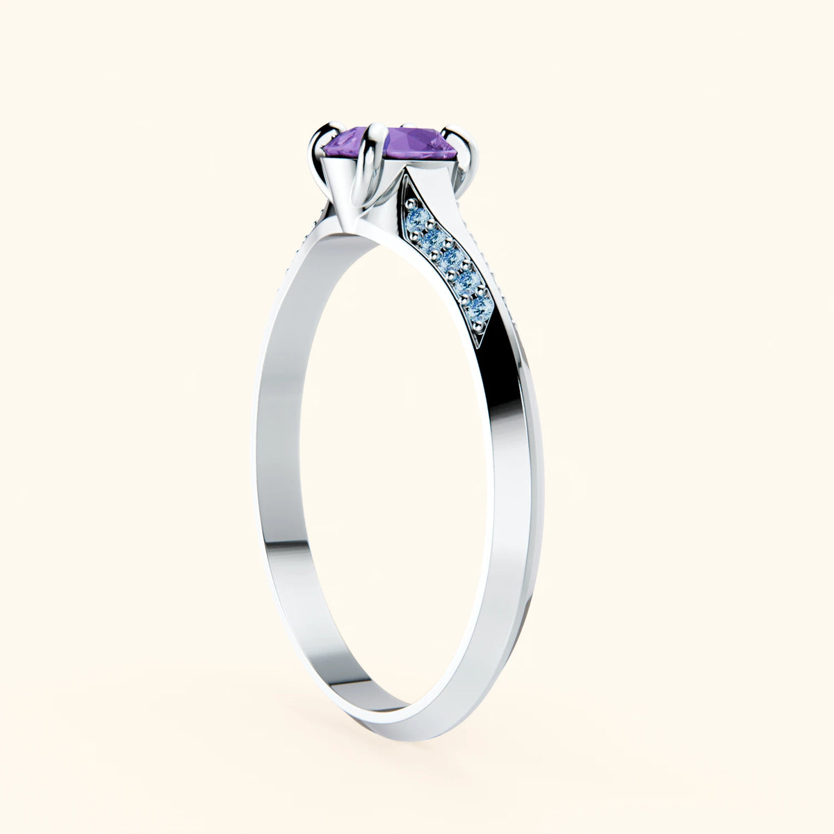 Engagement Ring Délié - 0.38ct Amethyst with Lab Blue Diamond Side Stones