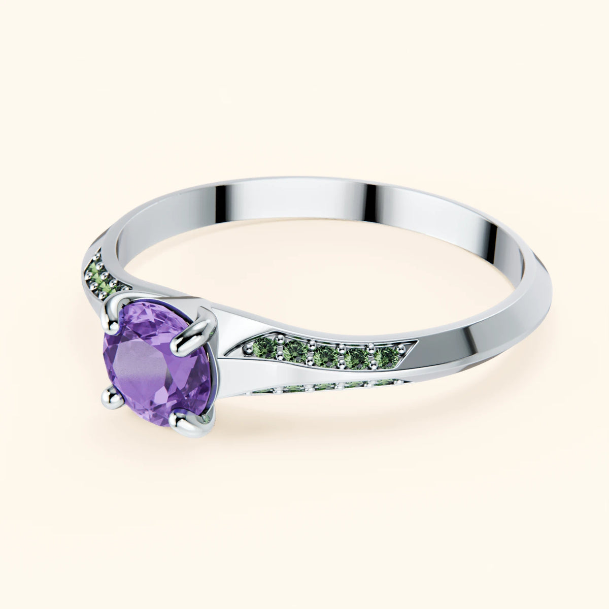 Engagement Ring Délié - 0.38ct Amethyst with Lab Green Diamond Side Stones