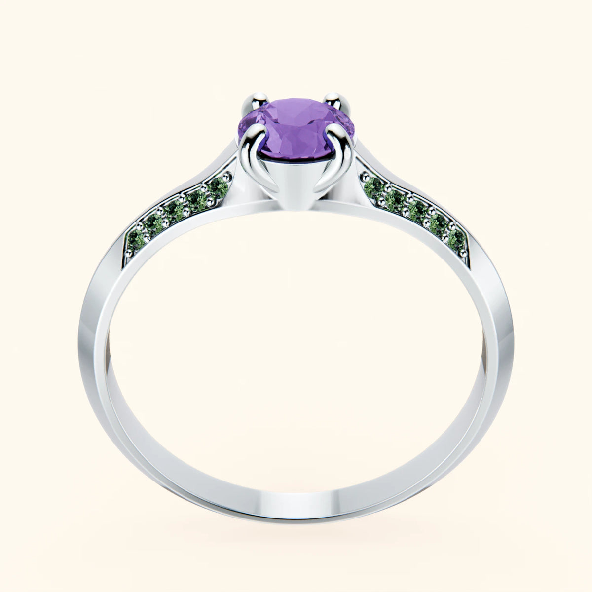 Engagement Ring Délié - 0.38ct Amethyst with Lab Green Diamond Side Stones