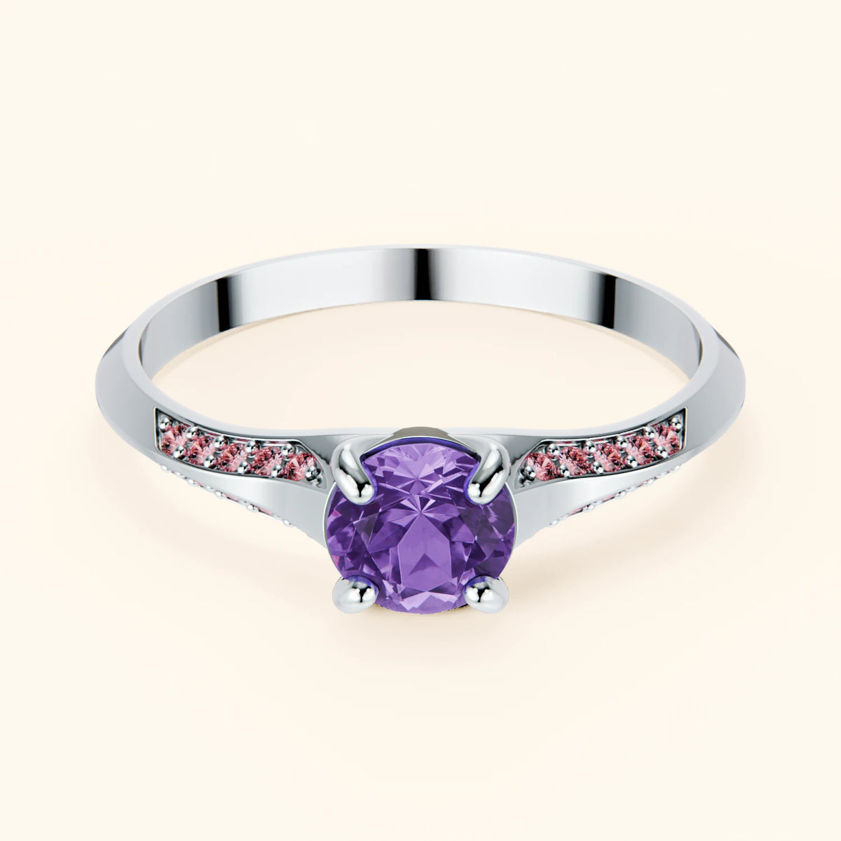 Engagement Ring Délié - 0.38ct Amethyst with Lab Pink Diamond Side Stones