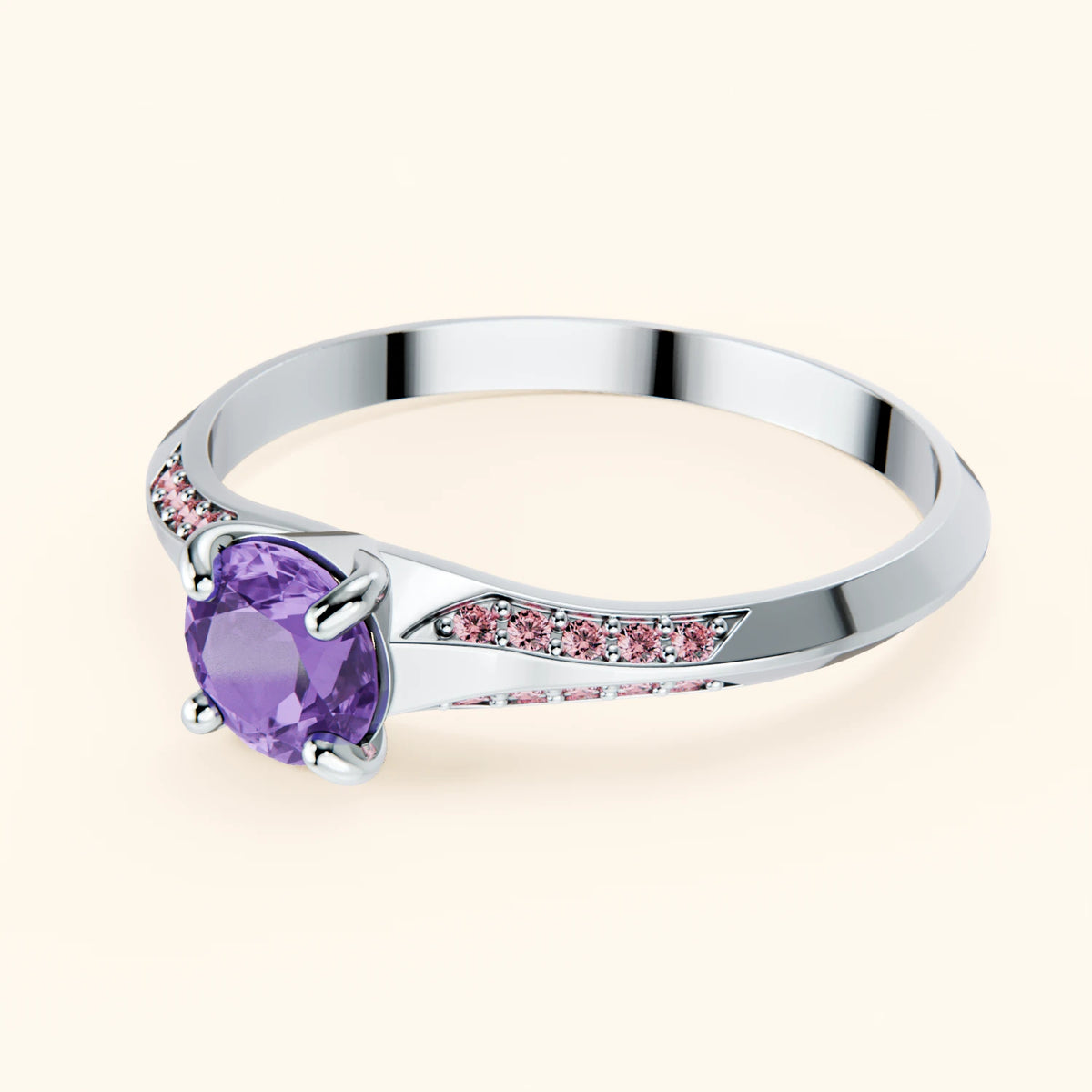 Engagement Ring Délié - 0.38ct Amethyst with Lab Pink Diamond Side Stones