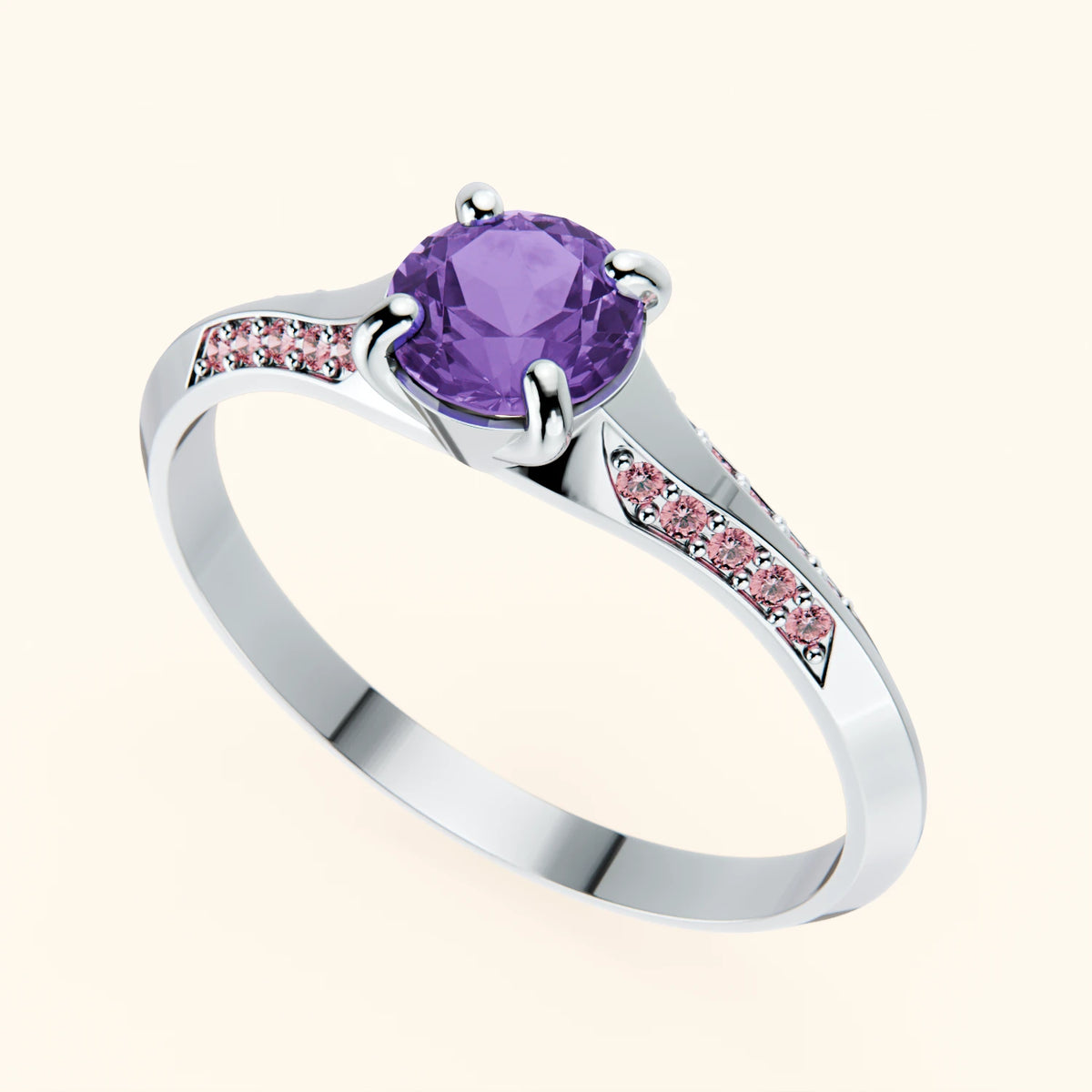 Engagement Ring Délié - 0.38ct Amethyst with Lab Pink Diamond Side Stones