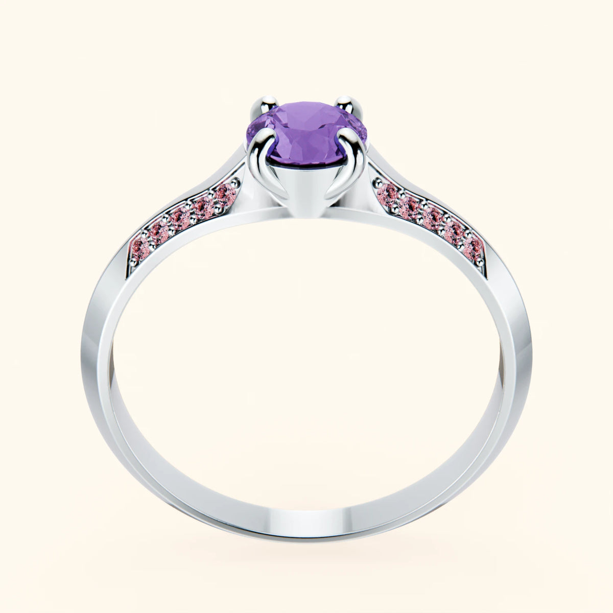 Engagement Ring Délié - 0.38ct Amethyst with Lab Pink Diamond Side Stones