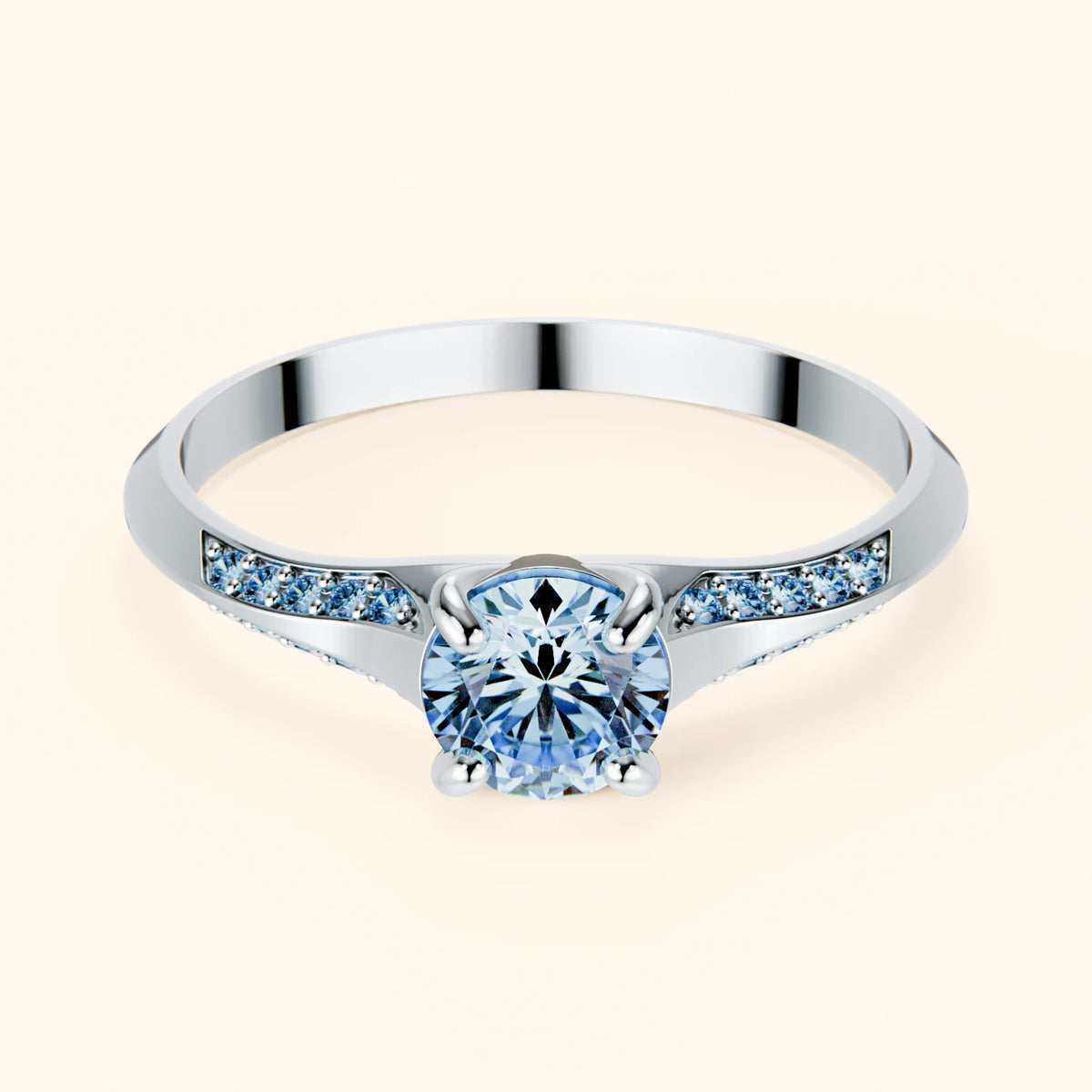 Engagement Ring Délié - 0.5ct Lab Blue Diamond with Lab Blue Diamond Side Stones