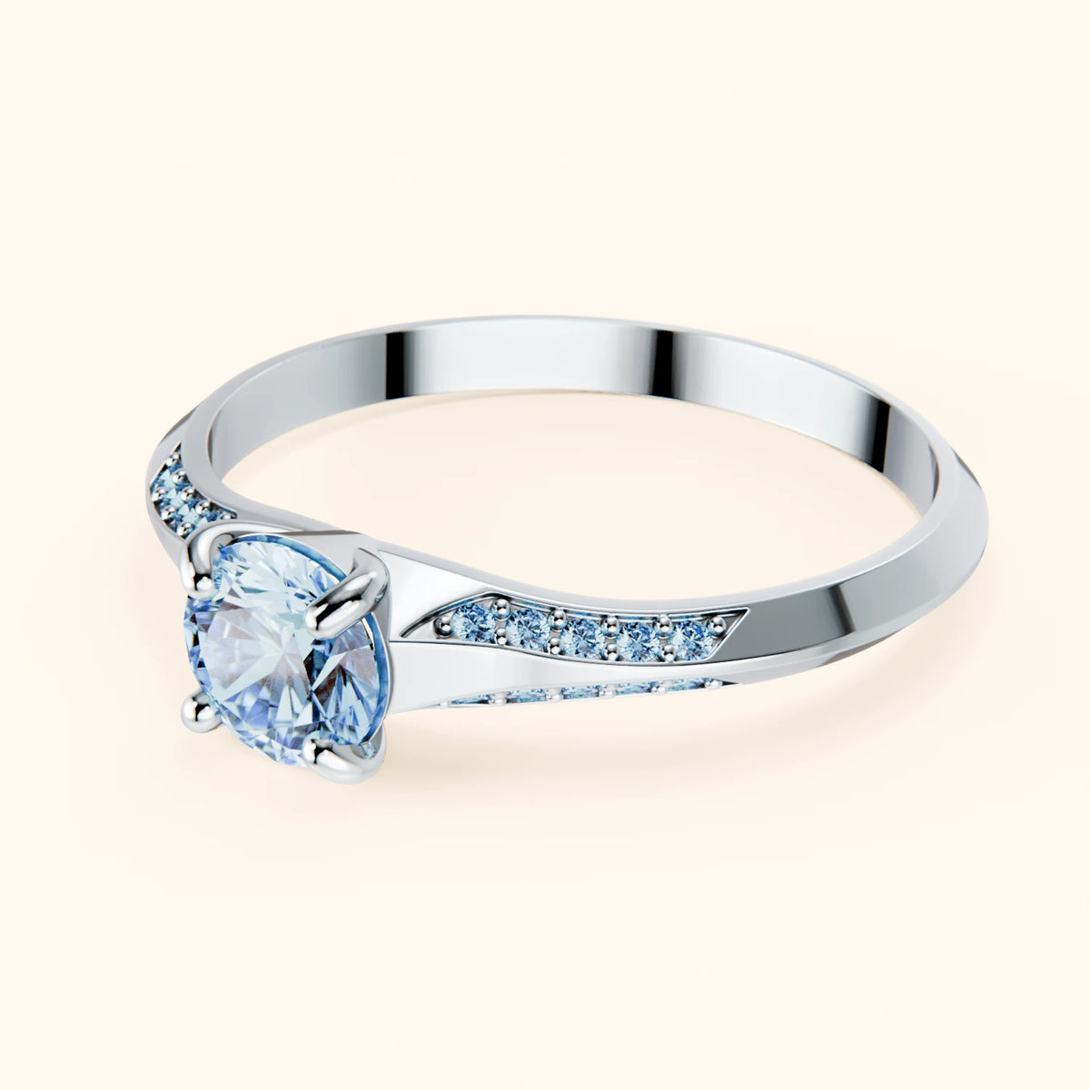 Engagement Ring Délié - 0.5ct Lab Blue Diamond with Lab Blue Diamond Side Stones