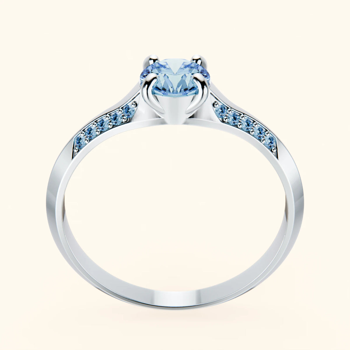 Engagement Ring Délié - 0.5ct Lab Blue Diamond with Lab Blue Diamond Side Stones