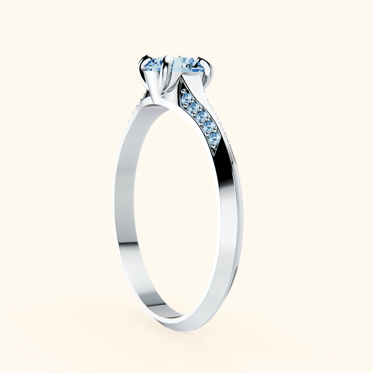 Engagement Ring Délié - 0.5ct Lab Blue Diamond with Lab Blue Diamond Side Stones