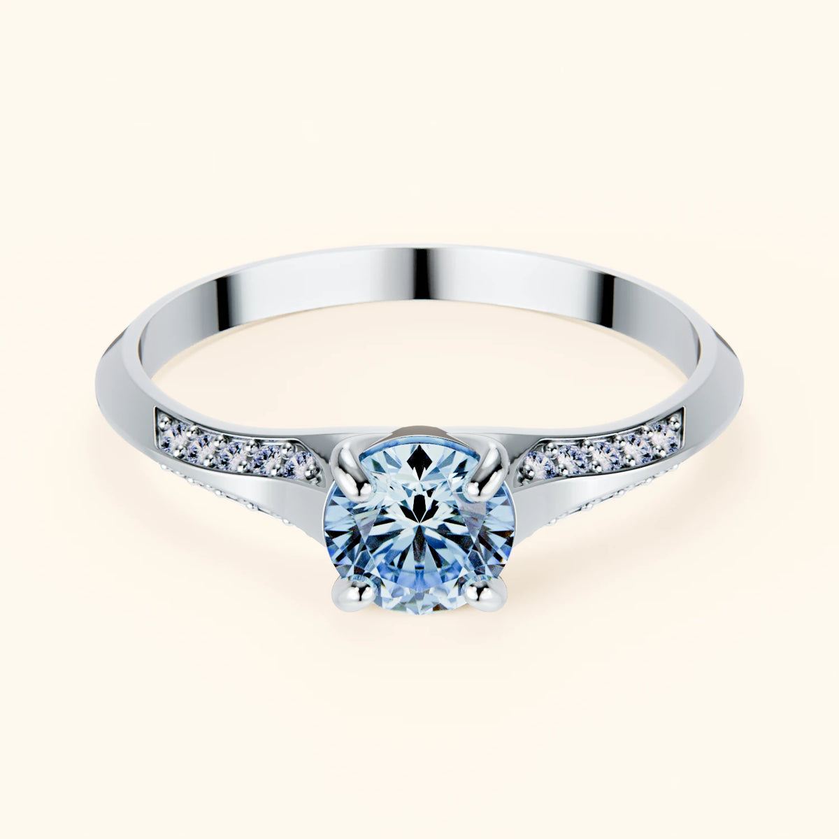 Engagement Ring Délié - 0.5ct Lab Blue Diamond with Natural Diamond Side Stones