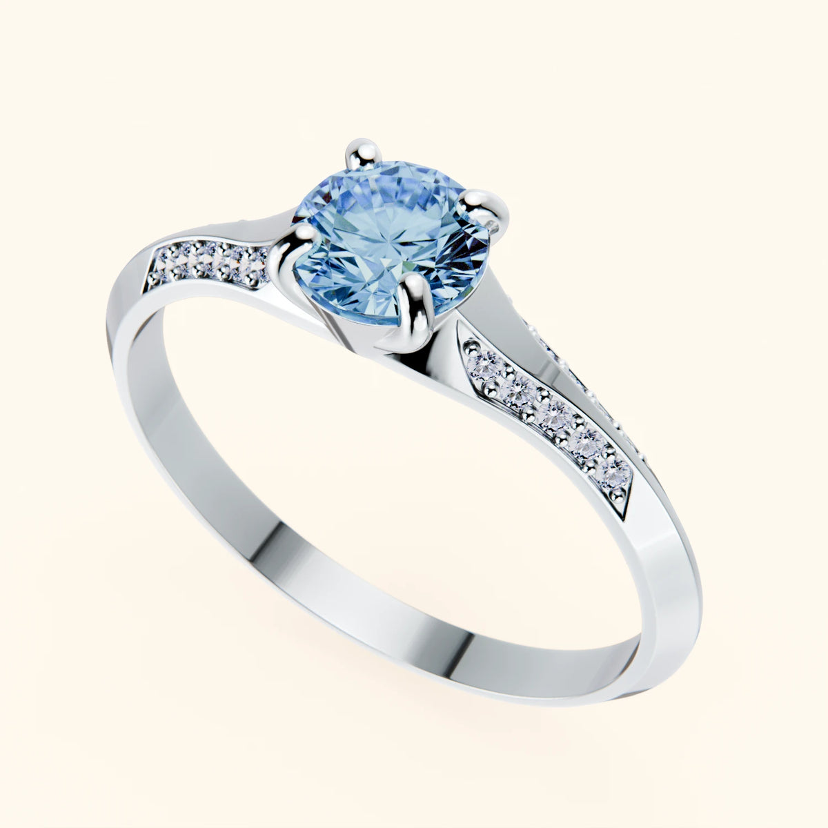 Engagement Ring Délié - 0.5ct Lab Blue Diamond with Natural Diamond Side Stones