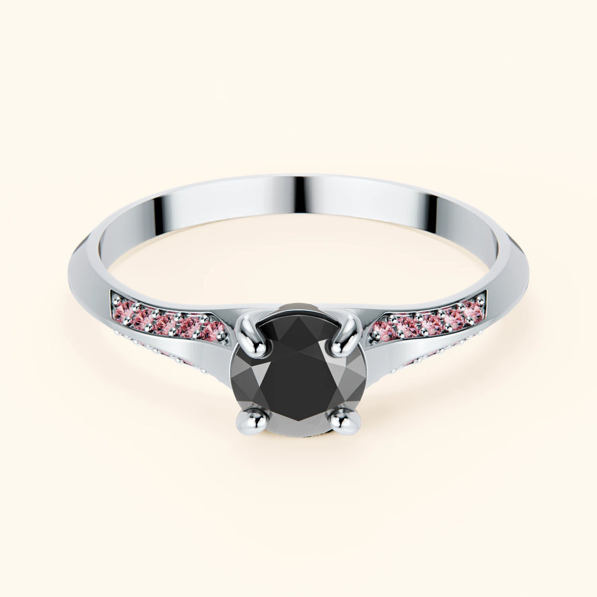 Pierścionek zaręczynowy Délié – Czarny diament 0,5 ct, kamienie boczne: różowy diament laboratoryjny