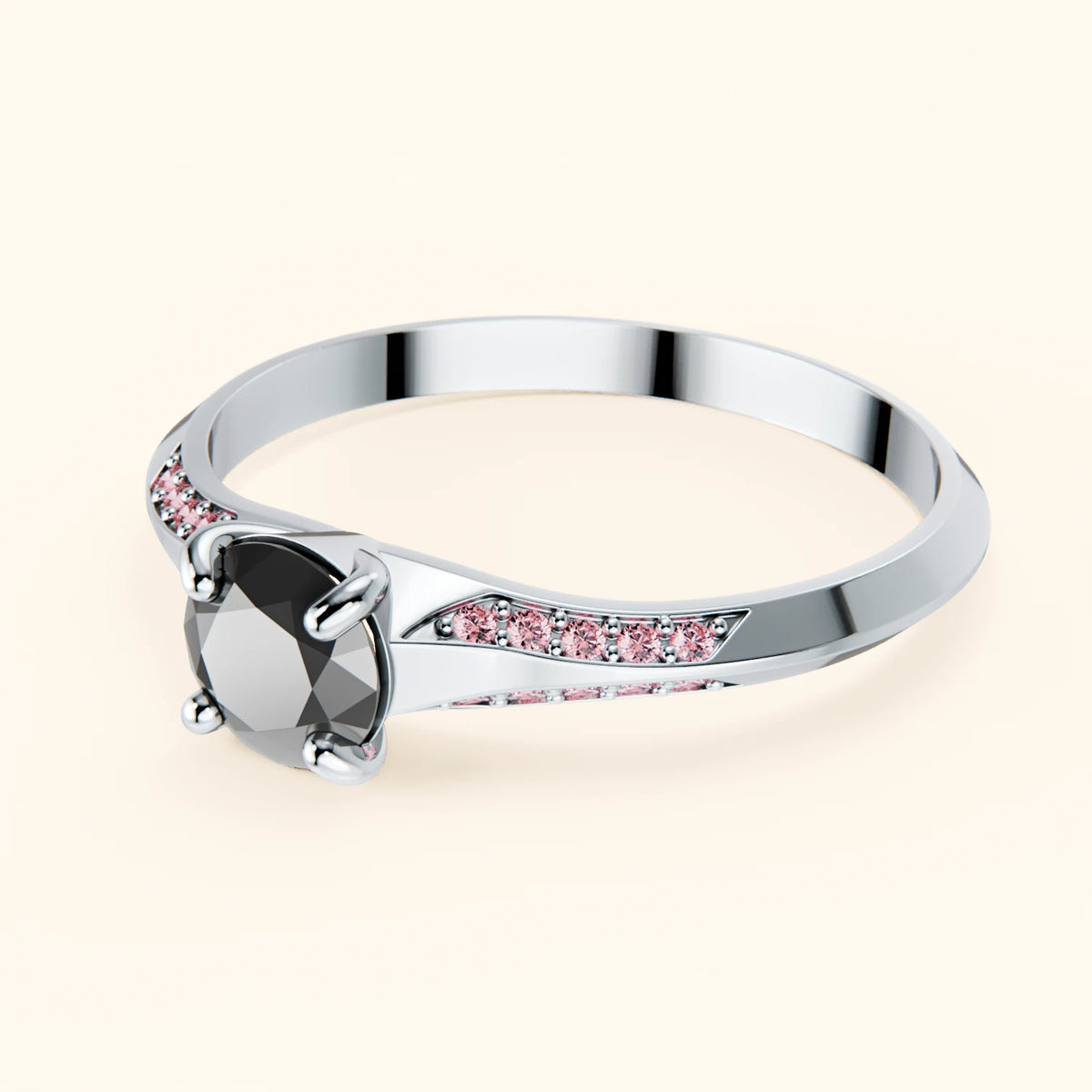 Pierścionek zaręczynowy Délié – Czarny diament 0,5 ct, kamienie boczne: różowy diament laboratoryjny
