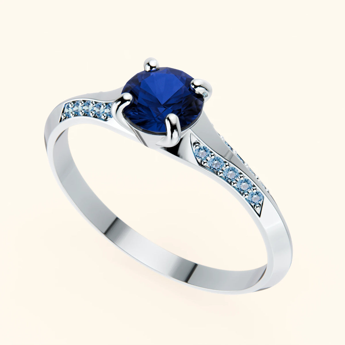 Engagement Ring Délié - 0.60ct Natural Blue Sapphire with Lab Blue Diamond Side Stones