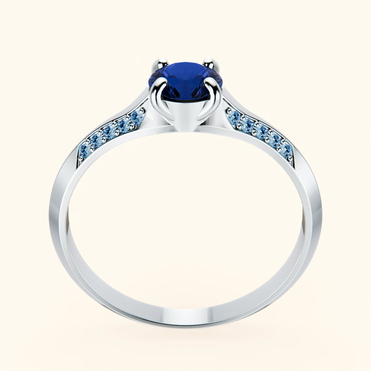 Engagement Ring Délié - 0.60ct Natural Blue Sapphire with Lab Blue Diamond Side Stones
