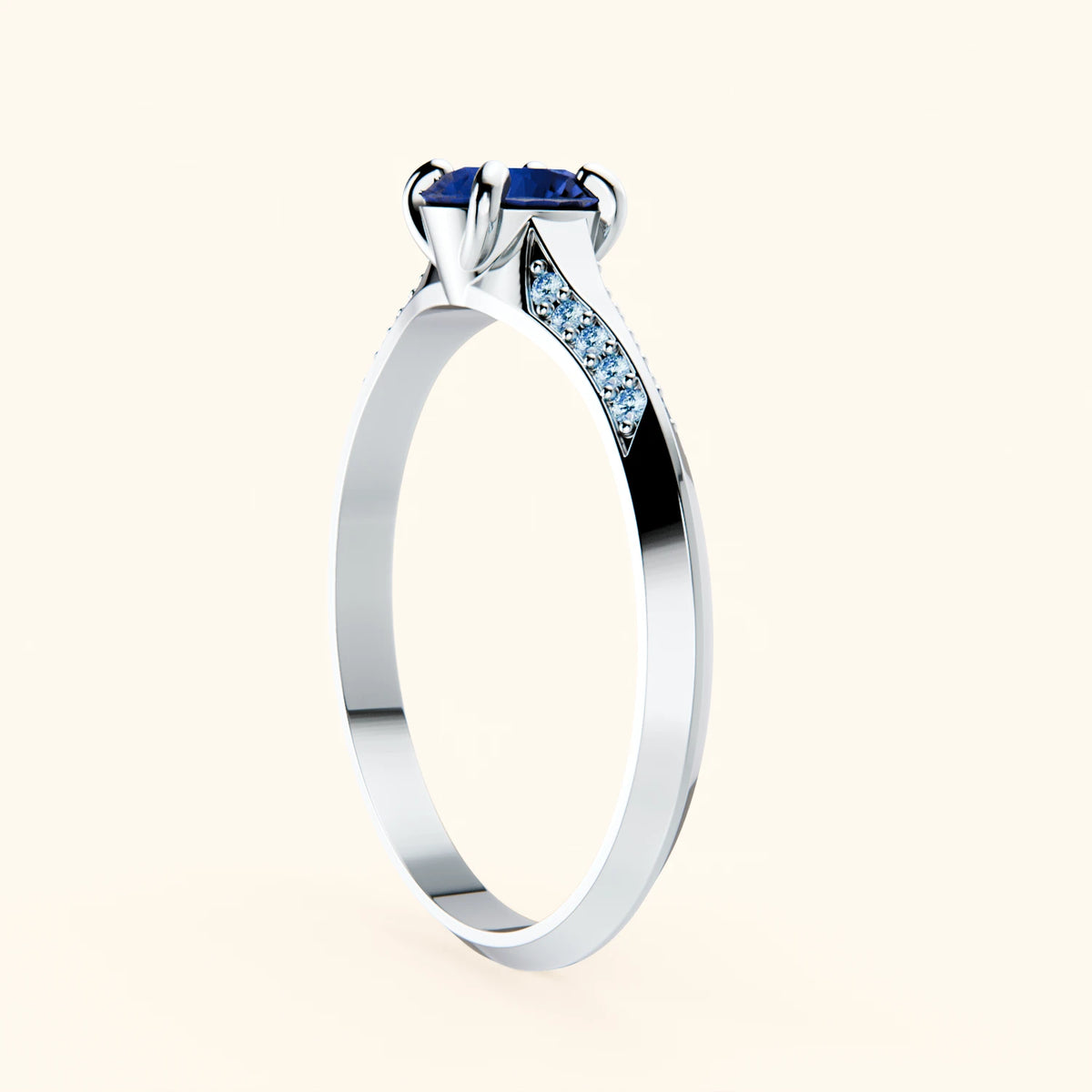 Engagement Ring Délié - 0.60ct Natural Blue Sapphire with Lab Blue Diamond Side Stones