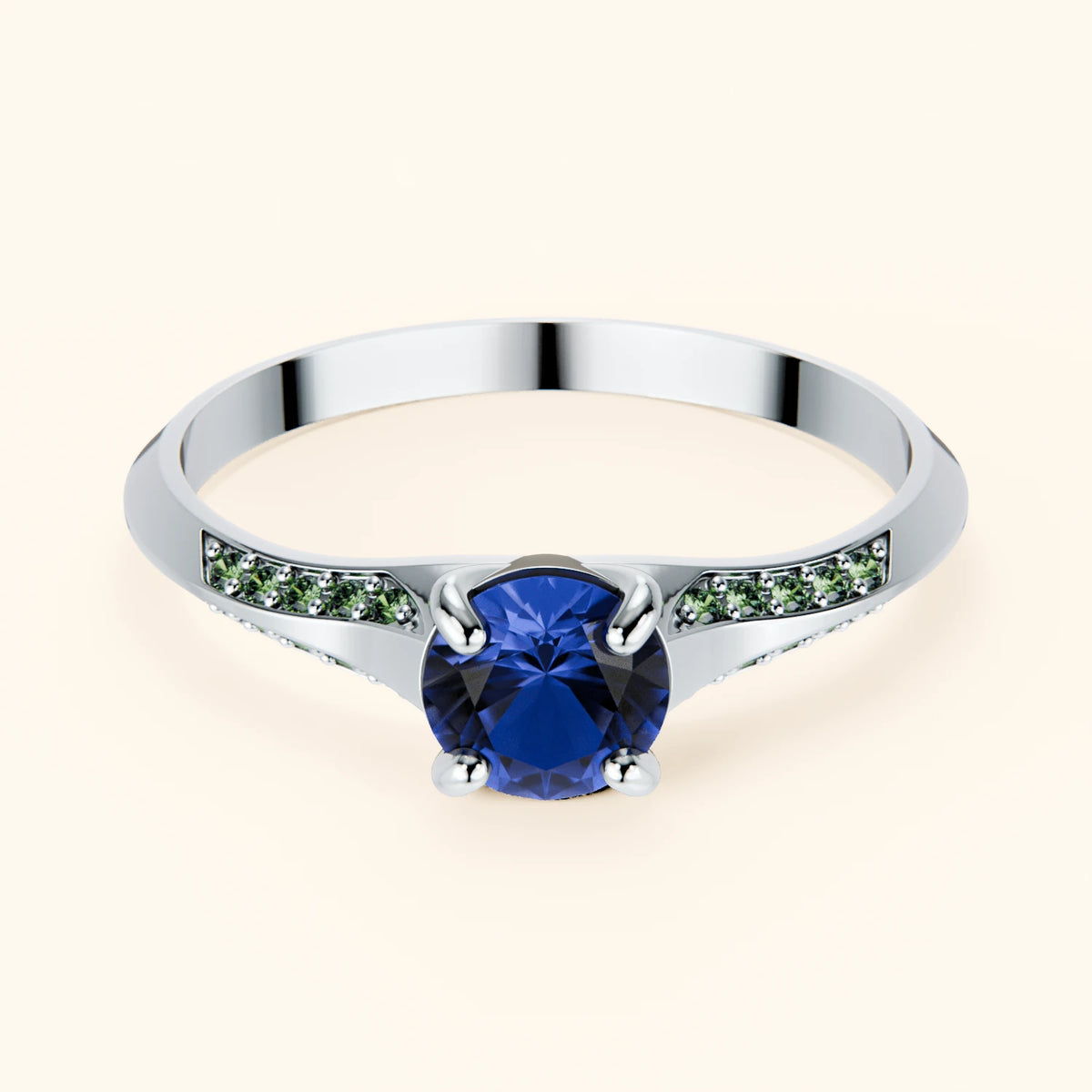 Engagement Ring Délié - 0.60ct Natural Blue Sapphire with Lab Green Diamond Side Stones